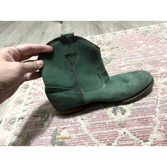 Liberty Black Green Leather Distressed Cowboy Booties Boots Size 7 - Picture 9 of 9